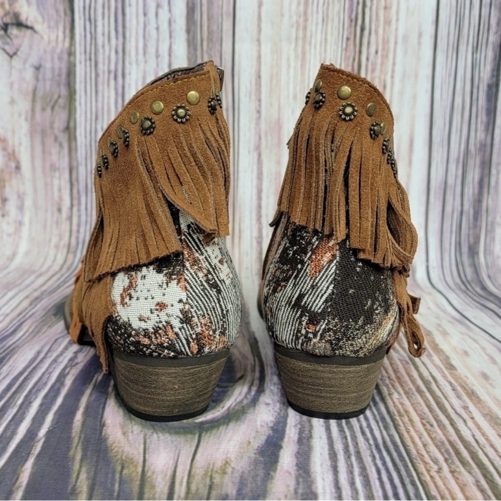 NIB Soffia Brown Tapestry Accent Triple Fringe Leather Boots - Sz 40 (US 9) - Picture 5 of 9